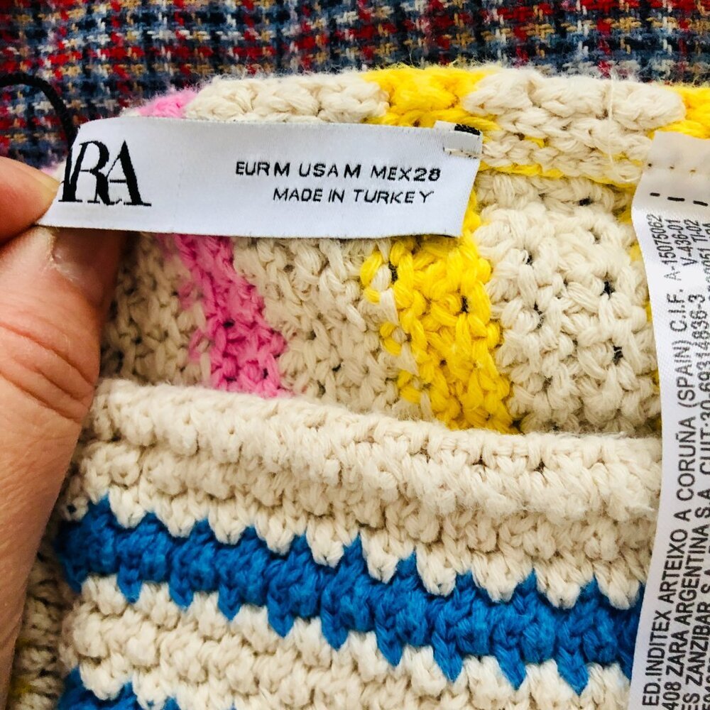 NWOT ZARA Striped Crochet Knit Crop Top Multicolor Boho Festival Cotton Size M - Picture 5 of 8